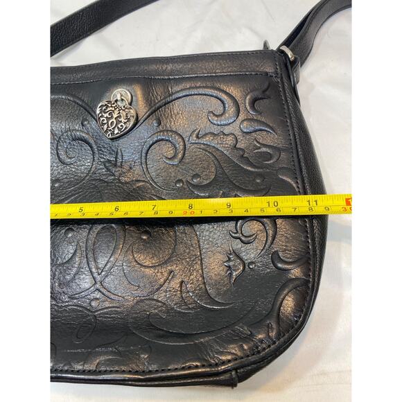 BRIGHTON Lucia Cordoba Black Leather Fleur de Lis Embossed...